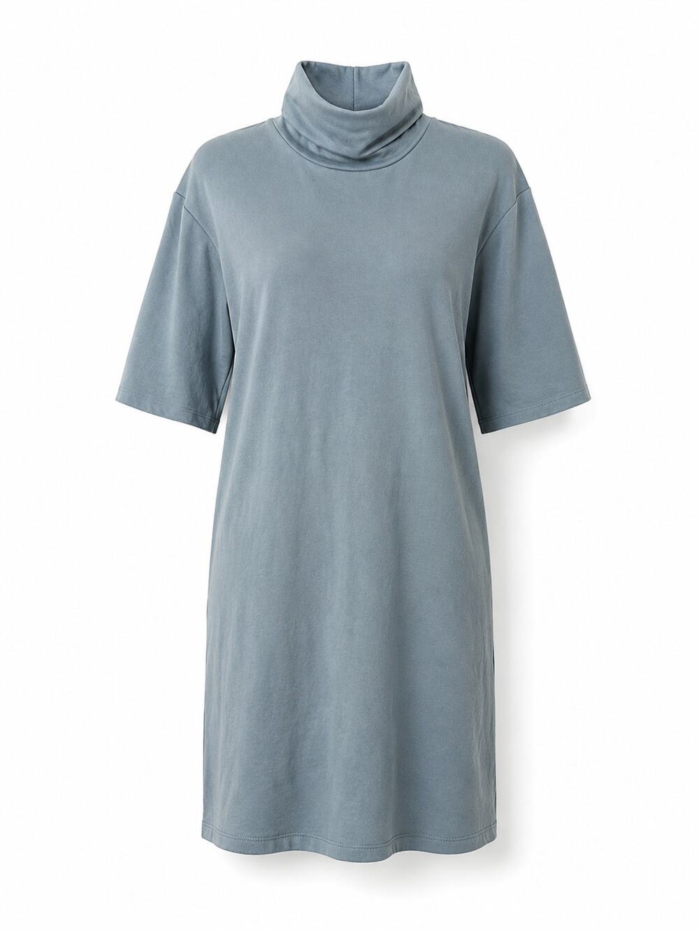 Zara Turtleneck Dress Small Slate Blue Shift Shirt Stretch Minimal Cozy